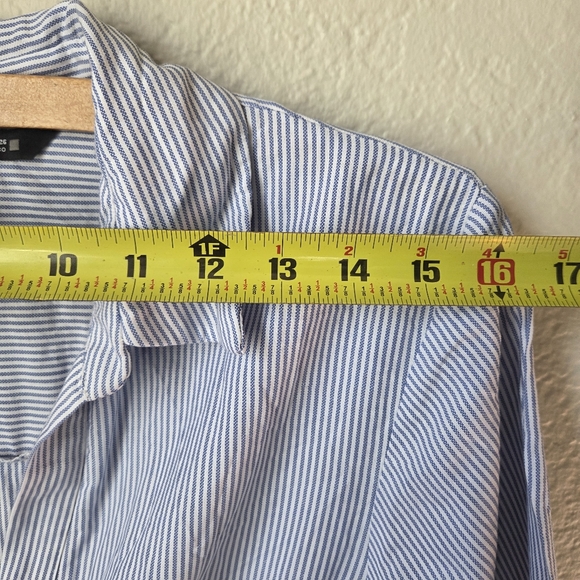 Zara Womens Blue White Striped Sz Small Buttom Collar Belted Shirt Dress - Picture 12 of 16